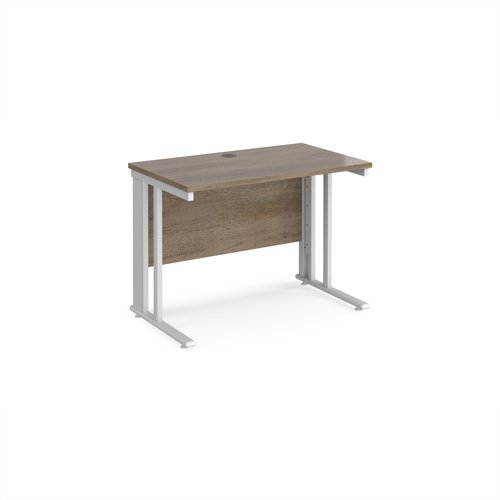 Maestro 25 straight desk 1000mm x 600mm - white cable managed leg frame Nebraska Oak Top - MCM610WHNO