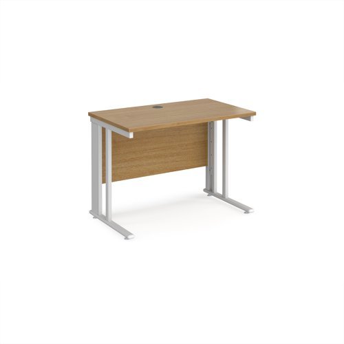 Maestro 25 straight desk 1000mm x 600mm - white cable managed leg frame Oak Top - MCM610WHO