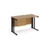 Maestro 25 straight desk 1200mm x 600mm with 2 drawer pedestal - black cable managed leg frame Oak Top - MCM612P2KO