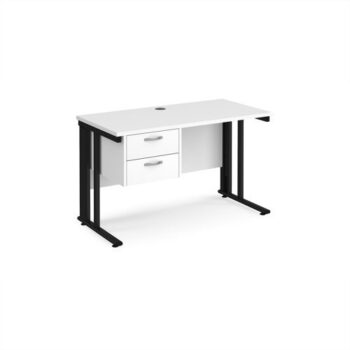 Maestro 25 straight desk 1200mm x 600mm with 2 drawer pedestal - black cable managed leg frame White Top - MCM612P2KWH