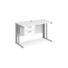 Maestro 25 straight desk 1200mm x 600mm with 2 drawer pedestal - silver cable managed leg frame White Top - MCM612P2SWH