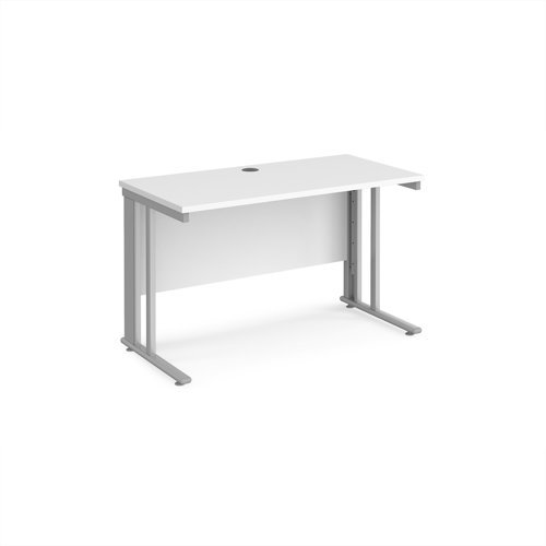 Maestro 25 straight desk 1200mm x 600mm - silver cable managed leg frame White Top - MCM612SWH