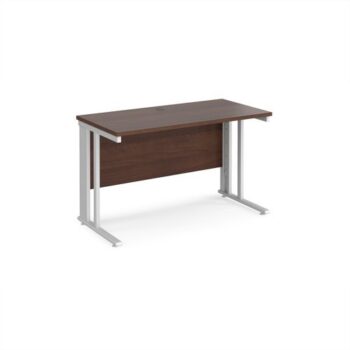 Maestro 25 straight desk 1200mm x 600mm - white cable managed leg frame Walnut top - MCM612WHW