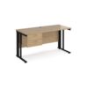Maestro 25 straight desk 1400mm x 600mm with 2 drawer pedestal - black cable managed leg frame leg Kendal Oak Top - MCM614P2KKO