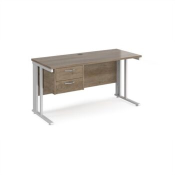 Maestro 25 straight desk 1400mm x 600mm with 2 drawer pedestal - white cable managed leg frame leg Nebraska Oak Top - MCM614P2WHNO