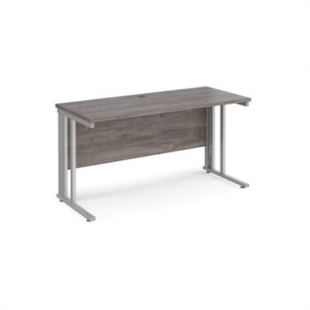 Maestro 25 straight desk 1400mm x 600mm - silver cable managed leg frame Grey Oak Top - MCM614SGO