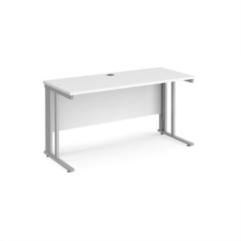 Maestro 25 straight desk 1400mm x 600mm - silver cable managed leg frame White Top - MCM614SWH