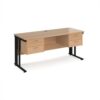 Maestro 25 straight desk 1600mm x 600mm with two x 2 drawer pedestals - black cable managed leg frame Beech top - MCM616P22KB