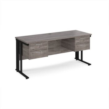 Maestro 25 straight desk 1600mm x 600mm with two x 2 drawer pedestals - black cable managed leg frame leg Grey Oak Top - MCM616P22KGO