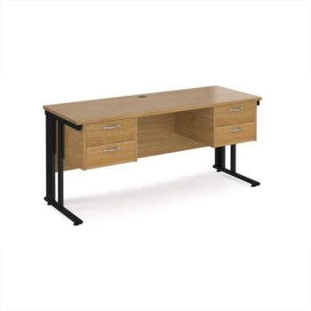 Maestro 25 straight desk 1600mm x 600mm with two x 2 drawer pedestals - black cable managed leg frame Oak Top - MCM616P22KO