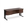 Maestro 25 straight desk 1600mm x 600mm with two x 2 drawer pedestals - black cable managed leg frame Walnut top - MCM616P22KW