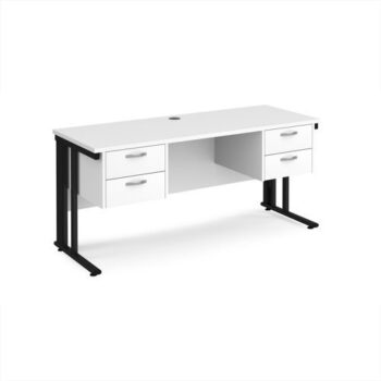 Maestro 25 straight desk 1600mm x 600mm with two x 2 drawer pedestals - black cable managed leg frame White Top - MCM616P22KWH