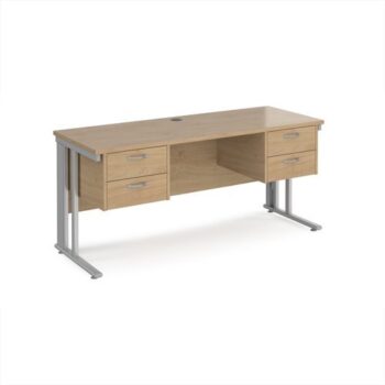 Maestro 25 straight desk 1600mm x 600mm with two x 2 drawer pedestals - silver cable managed leg frame leg Kendal Oak Top - MCM616P22SKO