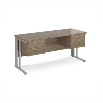 Maestro 25 straight desk 1600mm x 600mm with two x 2 drawer pedestals - silver cable managed leg frame leg Nebraska Oak Top - MCM616P22SNO