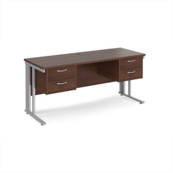 Maestro 25 straight desk 1600mm x 600mm with two x 2 drawer pedestals - silver cable managed leg frame Walnut top - MCM616P22SW