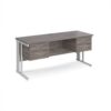 Maestro 25 straight desk 1600mm x 600mm with two x 2 drawer pedestals - white cable managed leg frame leg Grey Oak Top - MCM616P22WHGO