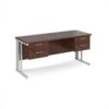 Maestro 25 straight desk 1600mm x 600mm with two x 2 drawer pedestals - white cable managed leg frame Walnut top - MCM616P22WHW