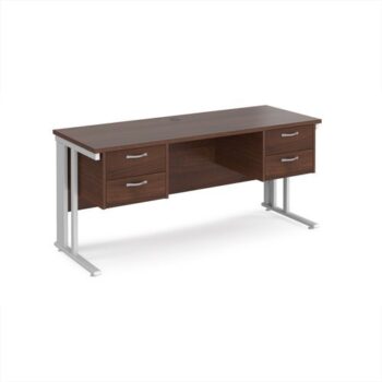 Maestro 25 straight desk 1600mm x 600mm with two x 2 drawer pedestals - white cable managed leg frame Walnut top - MCM616P22WHW
