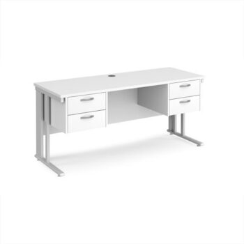 Maestro 25 straight desk 1600mm x 600mm with two x 2 drawer pedestals - white cable managed leg frame White Top - MCM616P22WHWH