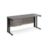 Maestro 25 straight desk 1600mm x 600mm with 2 drawer pedestal - black cable managed leg frame leg Grey Oak Top - MCM616P2KGO