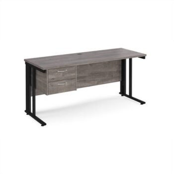 Maestro 25 straight desk 1600mm x 600mm with 2 drawer pedestal - black cable managed leg frame leg Grey Oak Top - MCM616P2KGO