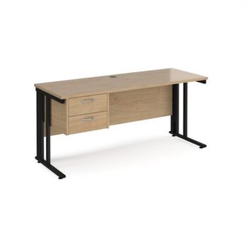 Maestro 25 straight desk 1600mm x 600mm with 2 drawer pedestal - black cable managed leg frame leg Kendal Oak Top - MCM616P2KKO