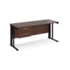 Maestro 25 straight desk 1600mm x 600mm with 2 drawer pedestal - black cable managed leg frame Walnut top - MCM616P2KW