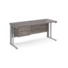 Maestro 25 straight desk 1600mm x 600mm with 2 drawer pedestal - silver cable managed leg frame leg Grey Oak Top - MCM616P2SGO