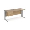 Maestro 25 straight desk 1600mm x 600mm with 2 drawer pedestal - silver cable managed leg frame leg Kendal Oak Top - MCM616P2SKO