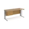Maestro 25 straight desk 1600mm x 600mm with 2 drawer pedestal - silver cable managed leg frame Oak Top - MCM616P2SO