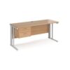 Maestro 25 straight desk 1600mm x 600mm with 2 drawer pedestal - white cable managed leg frame Beech top - MCM616P2WHB