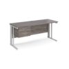 Maestro 25 straight desk 1600mm x 600mm with 2 drawer pedestal - white cable managed leg frame leg Grey Oak Top - MCM616P2WHGO