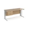 Maestro 25 straight desk 1600mm x 600mm with 2 drawer pedestal - white cable managed leg frame leg Kendal Oak Top - MCM616P2WHKO