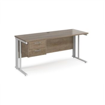 Maestro 25 straight desk 1600mm x 600mm with 2 drawer pedestal - white cable managed leg frame leg Nebraska Oak Top - MCM616P2WHNO