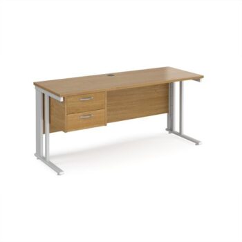 Maestro 25 straight desk 1600mm x 600mm with 2 drawer pedestal - white cable managed leg frame Oak Top - MCM616P2WHO