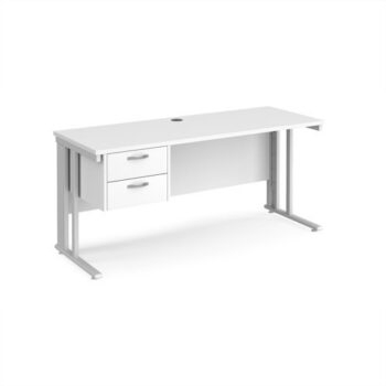 Maestro 25 straight desk 1600mm x 600mm with 2 drawer pedestal - white cable managed leg frame White Top - MCM616P2WHWH