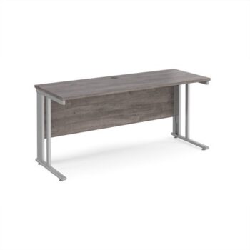 Maestro 25 straight desk 1600mm x 600mm - silver cable managed leg frame Grey Oak Top - MCM616SGO