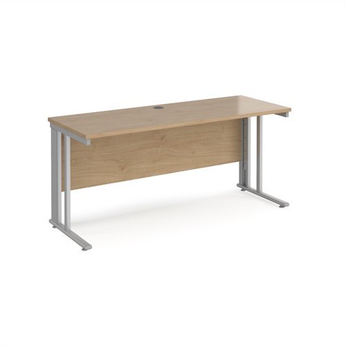 Maestro 25 straight desk 1600mm x 600mm - silver cable managed leg frame Kendal Oak Top - MCM616SKO