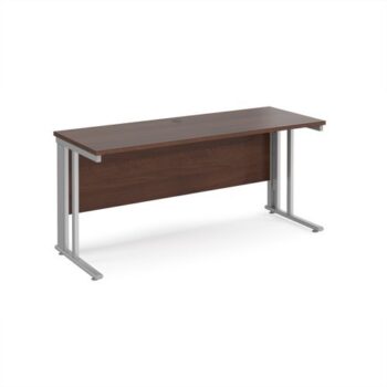Maestro 25 straight desk 1600mm x 600mm - silver cable managed leg frame Walnut top - MCM616SW