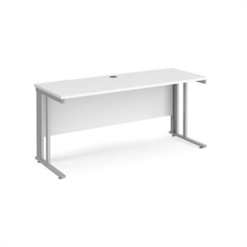 Maestro 25 straight desk 1600mm x 600mm - silver cable managed leg frame White Top - MCM616SWH