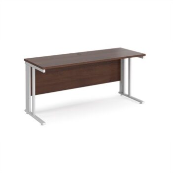 Maestro 25 straight desk 1600mm x 600mm - white cable managed leg frame Walnut top - MCM616WHW