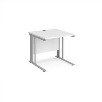Maestro 25 straight desk 800mm x 800mm - silver cable managed leg frame White Top - MCM8SWH