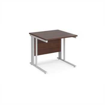 Maestro 25 straight desk 800mm x 800mm - white cable managed leg frame Walnut top - MCM8WHW