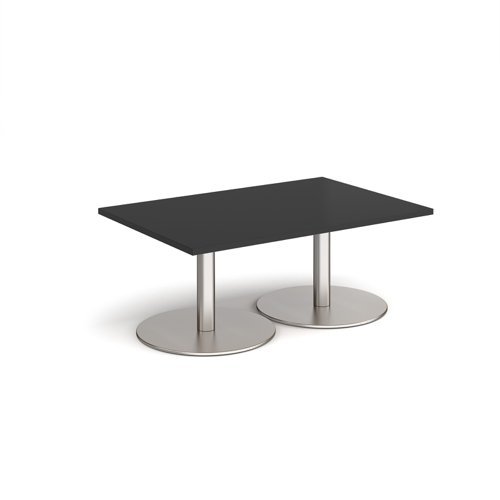 Monza rectangular coffee table with flat round brushed steel bases 1200mm x 800mm - Black - MCR1200-BS-BK
