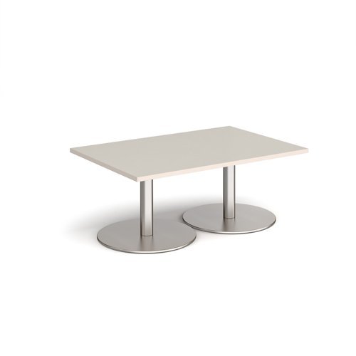 Monza rectangular coffee table with flat round brushed steel bases 1200mm x 800mm - Light Grey - MCR1200-BS-LG
