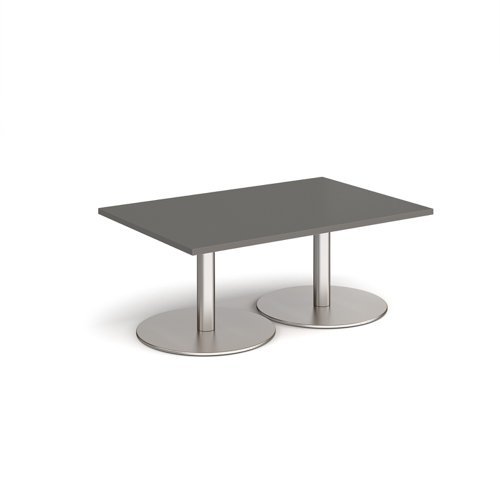 Monza rectangular coffee table with flat round brushed steel bases 1200mm x 800mm - Onyx Grey - MCR1200-BS-OG