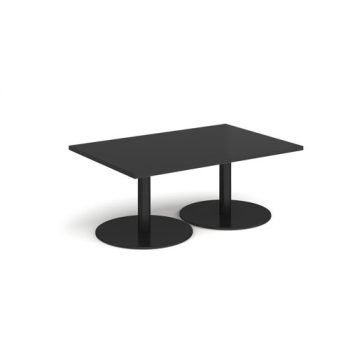 Monza rectangular coffee table with flat round black bases 1200mm x 800mm - Black - MCR1200-K-BK