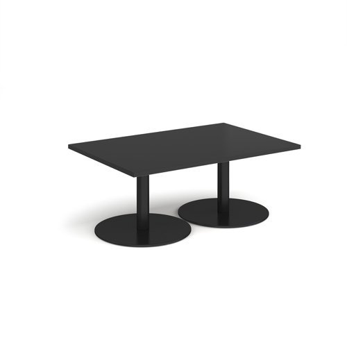 Monza rectangular coffee table with flat round black bases 1200mm x 800mm - Black - MCR1200-K-BK