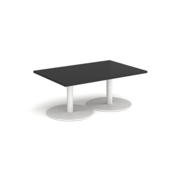 Monza rectangular coffee table with flat round white bases 1200mm x 800mm - Black - MCR1200-WH-BK