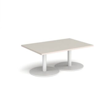 Monza rectangular coffee table with flat round white bases 1200mm x 800mm - Light Grey - MCR1200-WH-LG